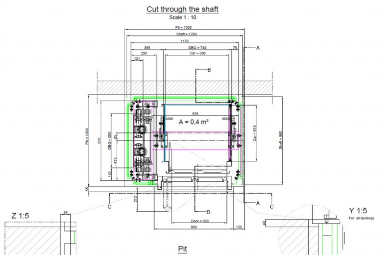 Konstruktionszeichnung vom kleinsten Aufzug
