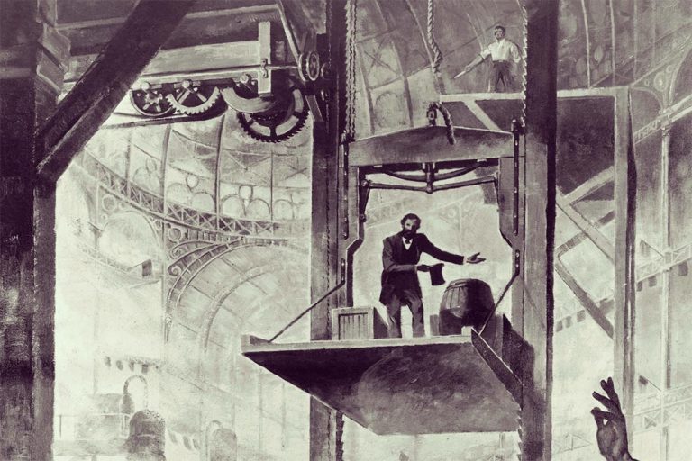 Der erste Personenaufzug mit Sicherheitsvorrichtung